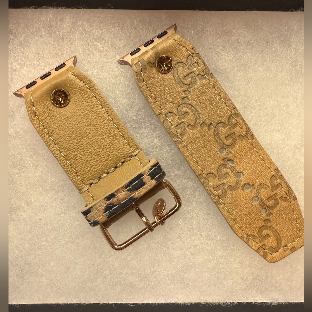 Upcycled GG tan leather Apple Watch Band